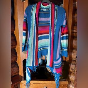 BILLABONG - STRIPED LIGHT WEIGHT FRINGED WRAP CARDIGAN